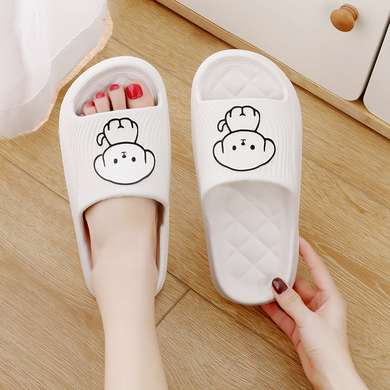 Cute Cartoon Dog Slippers Summer Solid Color Non-slip Rhombus Bathroom Slipper Indoor House Shoes For Men Women Couples